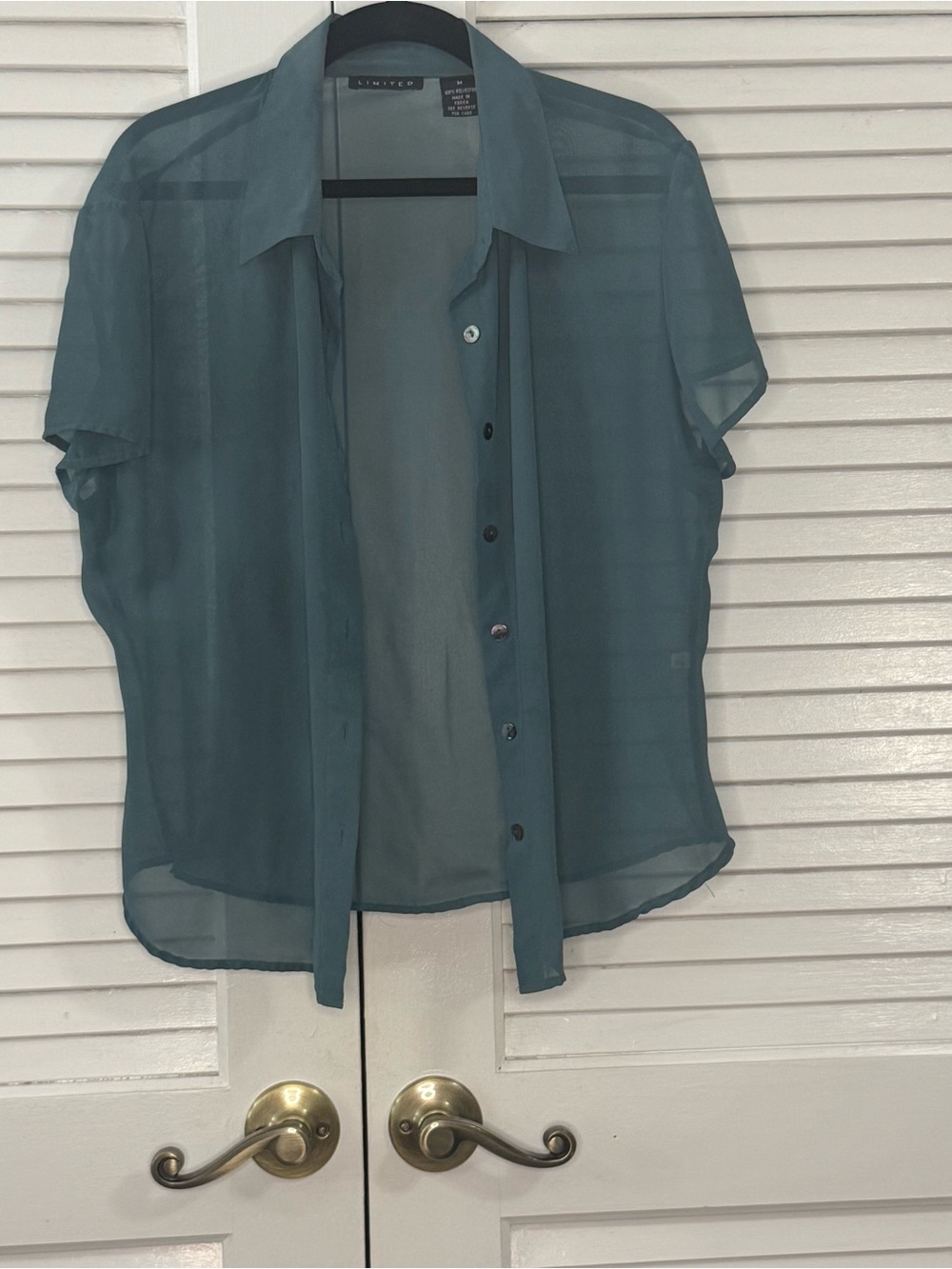 The Limited Teal Short-Sleeve Sheer Button-Up Top